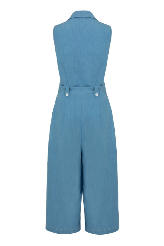 Salopette Rockabilly de Hell Bunny - Rylee Jumpsuit - XS à 3XL - pour Femme - bleu/blanc - hell bunny - View 2