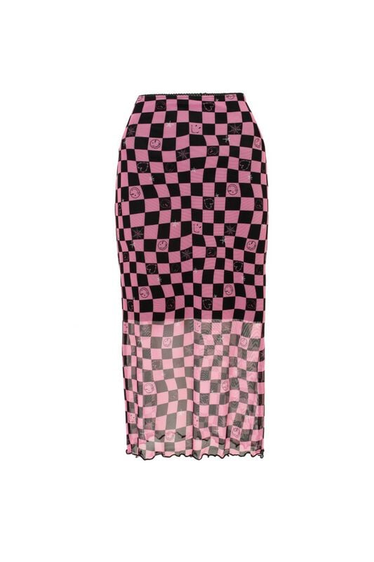 Jupe longue  de Hell Bunny - Hell Bunny x Smiley Originals Distortion Skirt - S à 4XL - pour Femme - noir/rose - hell bunny
