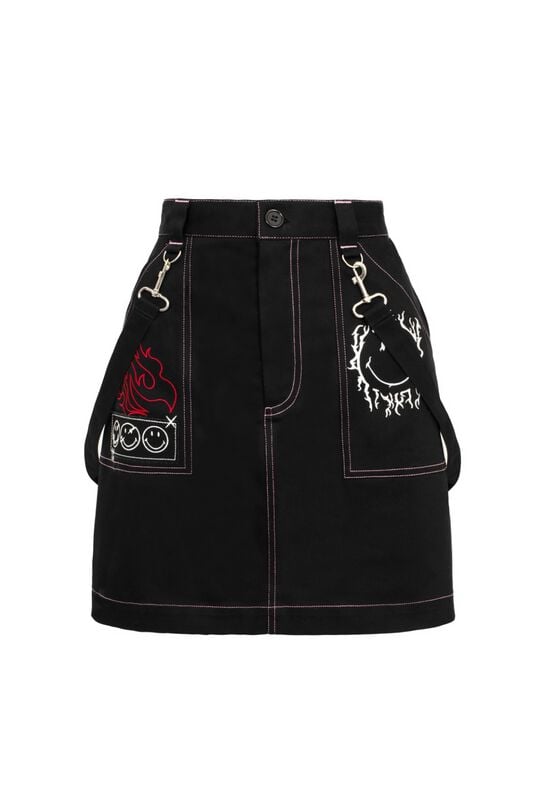 Jupe courte Gothic de Hell Bunny - Hell Bunny x Smiley Originals Dylan Skirt - S à M - pour Femme - noir - hell bunny