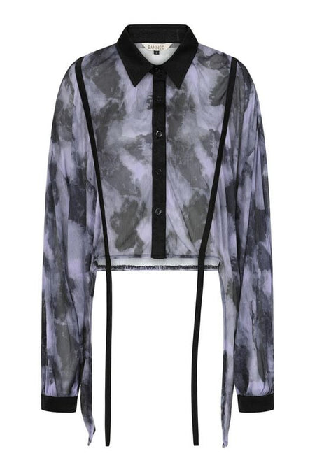 Chemisier Gothic de Banned Alternative - Selene Mesh Blouse - XS à S - pour Femme - noir/lilas - Banned Alternative