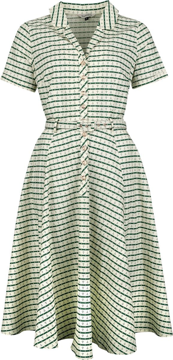 Robe mi-longue Rockabilly de Banned Retro - Bella Anchor Ahead Dress - XS à M - pour Femme - beige/vert - Banned Retro