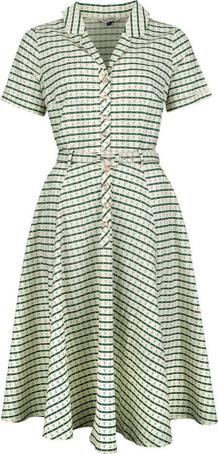 Robe mi-longue Rockabilly de Banned Retro - Bella Anchor Ahead Dress - XS à M - pour Femme - beige/vert - Banned Retro