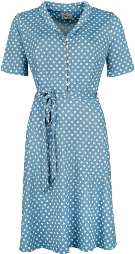 Robe mi-longue Rockabilly de Banned Retro - Ellen Spot Dress - XS à XL - pour Femme - bleu/blanc - Banned Retro