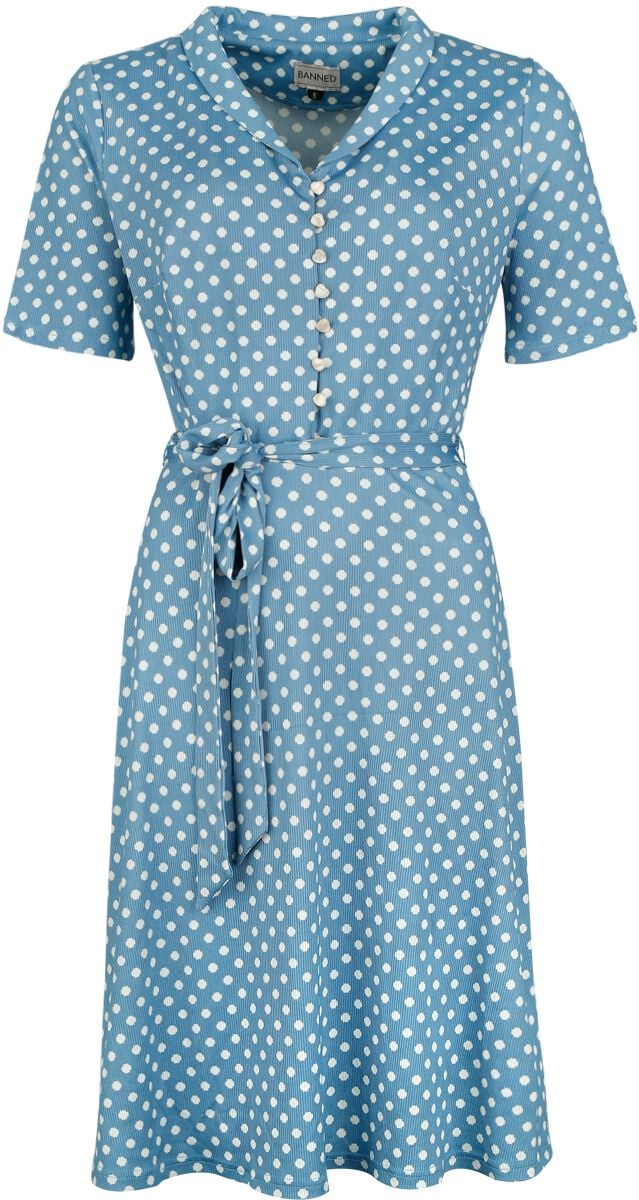 Robe mi-longue Rockabilly de Banned Retro - Ellen Spot Dress - XS à XL - pour Femme - bleu/blanc - Banned Retro