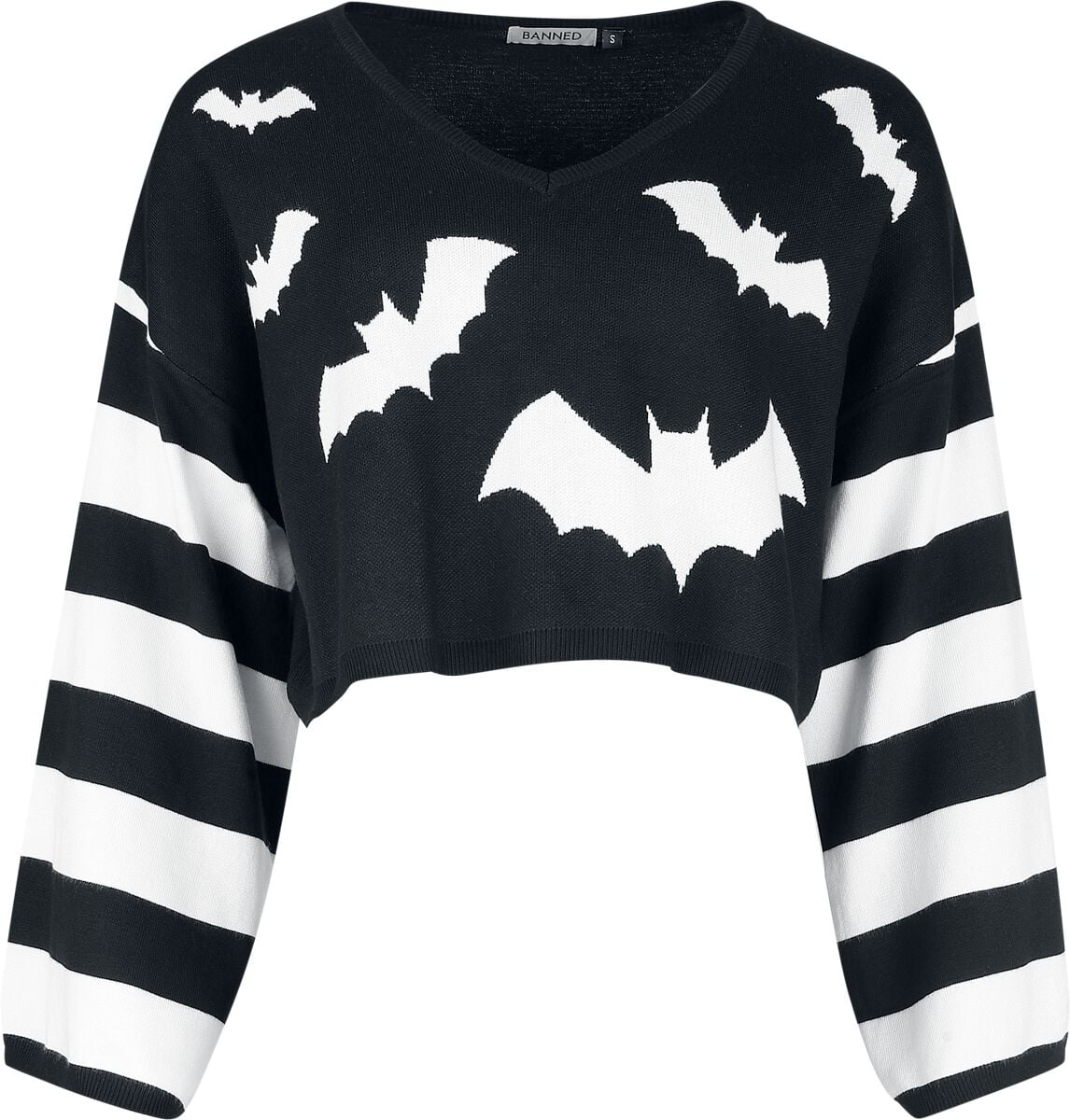 Pull tricoté Gothic de Banned Alternative - Annabelle Bat Jumper - S à XL - pour Femme - noir/blanc - Banned Alternative