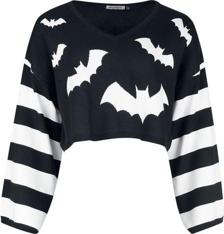Pull tricoté Gothic de Banned Alternative - Annabelle Bat Jumper - S à XL - pour Femme - noir/blanc - Banned Alternative
