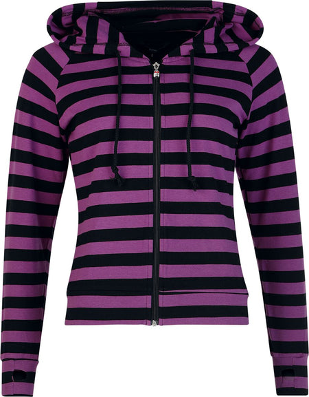 Sweat-shirt à capuche  de Banned Alternative - Cat Ears Striped Hoodie - L à XL - pour Femme - noir/lilas - Banned Alternative