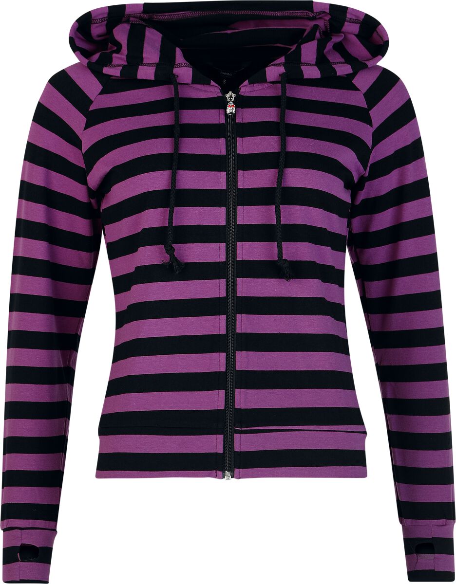 Sweat-shirt à capuche  de Banned Alternative - Cat Ears Striped Hoodie - S à XL - pour Femme - noir/lilas - Banned Alternative