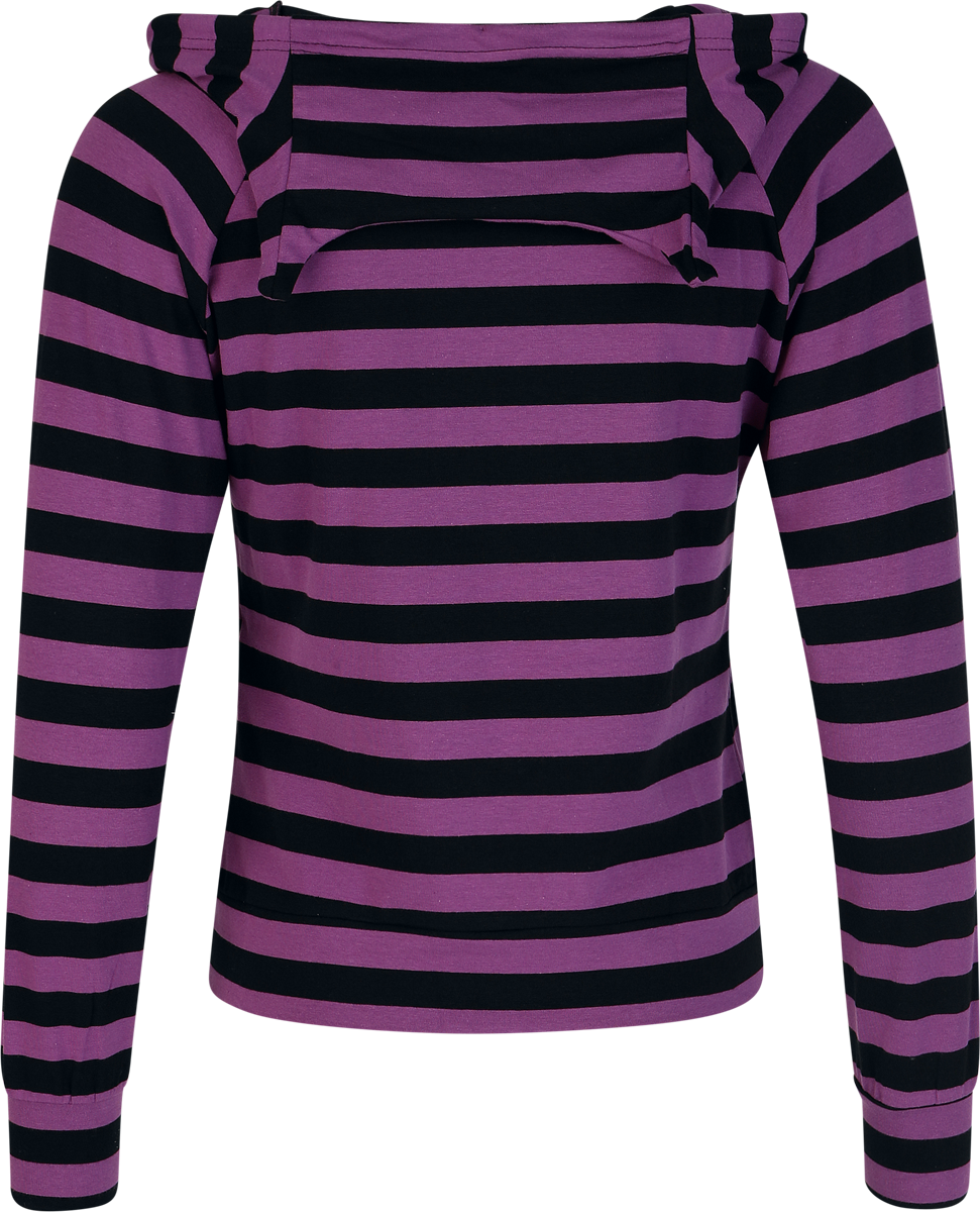 Sweat-shirt à capuche  de Banned Alternative - Cat Ears Striped Hoodie - L à XL - pour Femme - noir/lilas - Banned Alternative - View 2