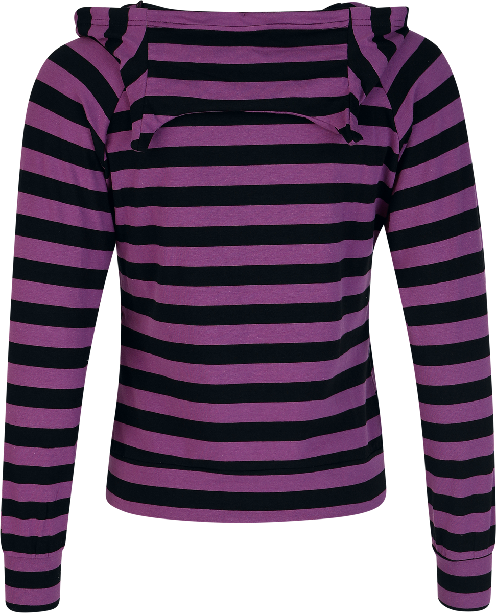Sweat-shirt à capuche  de Banned Alternative - Cat Ears Striped Hoodie - S à XL - pour Femme - noir/lilas - Banned Alternative - View 2