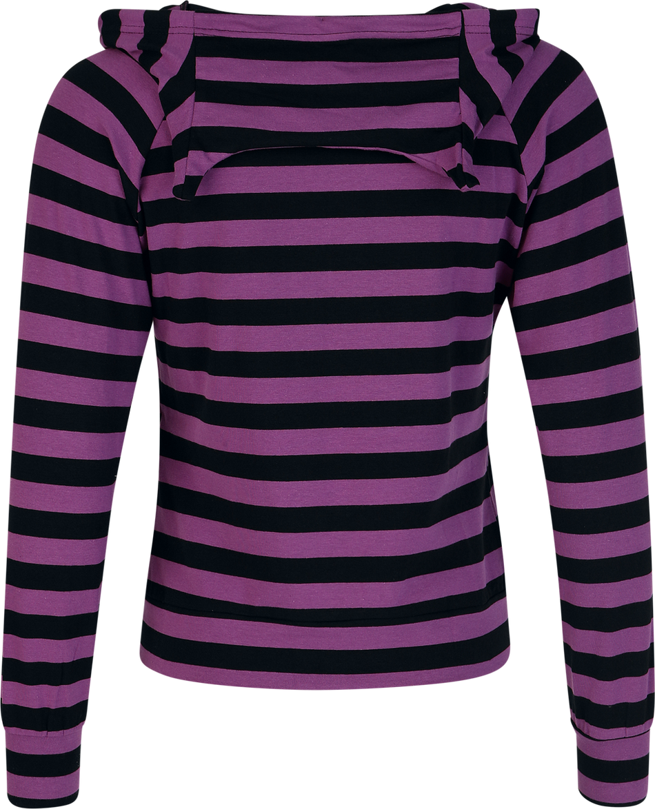 Sweat-shirt à capuche  de Banned Alternative - Cat Ears Striped Hoodie - S à XL - pour Femme - noir/lilas - Banned Alternative - View 2