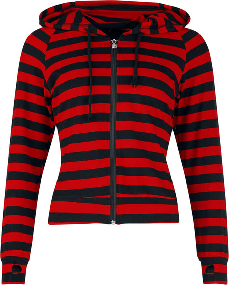 Sweat-shirt à capuche  de Banned Alternative - Cat Ears Striped Hoodie - S à XL - pour Femme - noir/rouge - Banned Alternative