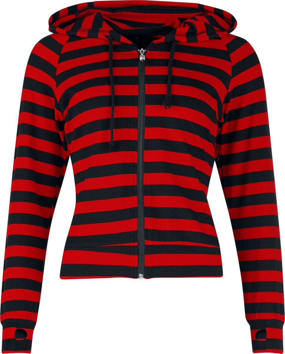 Sweat-shirt à capuche  de Banned Alternative - Cat Ears Striped Hoodie - S à XL - pour Femme - noir/rouge - Banned Alternative