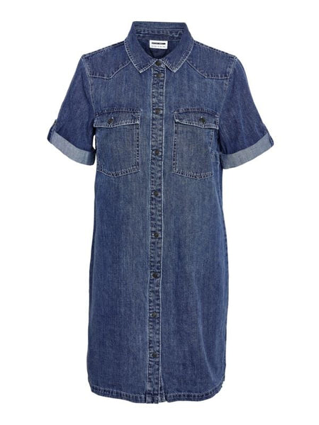 Robe mi-longue  de Noisy May - NMNEW SIGNE S/S DENIM DRESS VI002MB NOOS - XS à S - pour Femme - bleu - Noisy May