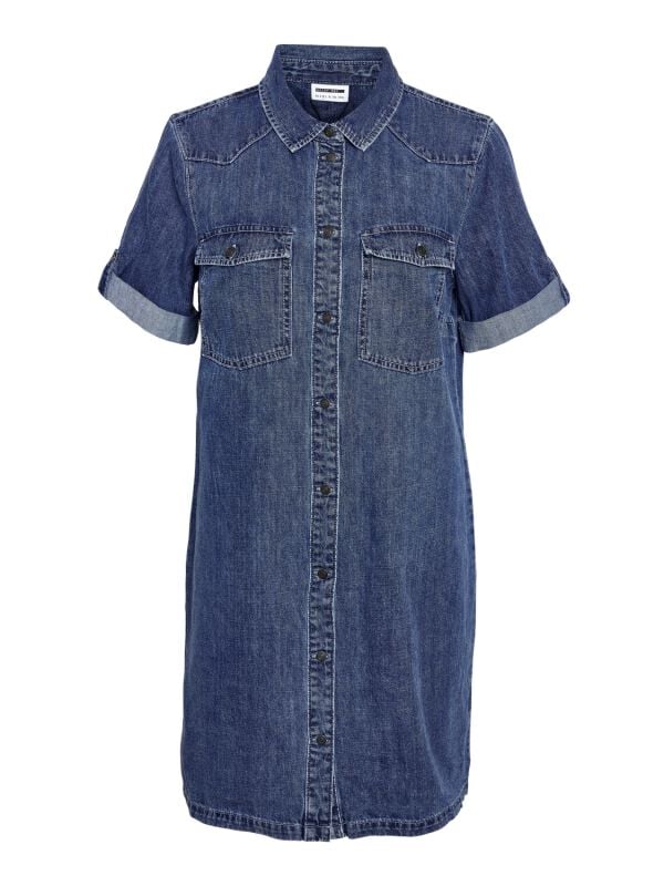 Robe mi-longue  de Noisy May - NMNEW SIGNE S/S DENIM DRESS VI002MB NOOS - XS à S - pour Femme - bleu - Noisy May