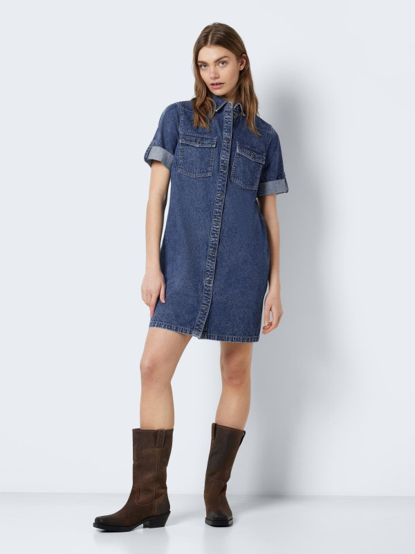 Robe mi-longue  de Noisy May - NMNEW SIGNE S/S DENIM DRESS VI002MB NOOS - XS à S - pour Femme - bleu - Noisy May - View 2