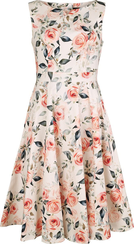 Robe mi-longue  de H&R London - Peach Roses Swing Dress - XS à XXL - pour Femme - multicolore - H&R London