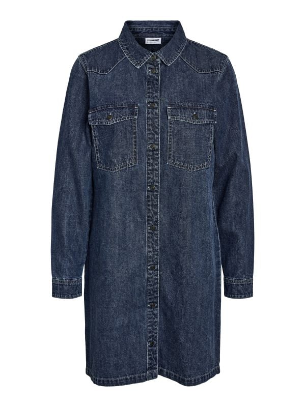 Robe mi-longue  de Noisy May - NMNEW SIGNE L/S DENIM DRESS VI002MB NOOS - XS à S - pour Femme - bleu - Noisy May