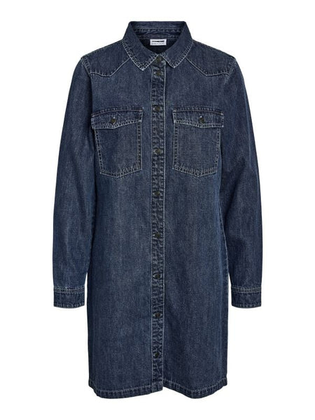 Robe mi-longue  de Noisy May - NMNEW SIGNE L/S DENIM DRESS VI002MB NOOS - XS à S - pour Femme - bleu - Noisy May