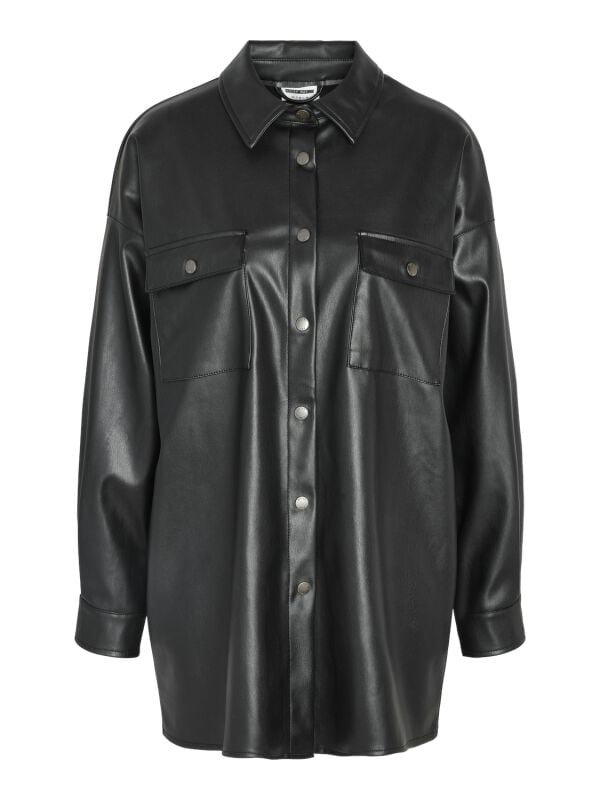 T-Shirt Manches courtes  de Noisy May - NMFLANNY L/S OVERSIZE PU SHIRT NOOS - S à L - pour Femme - noir - Noisy May
