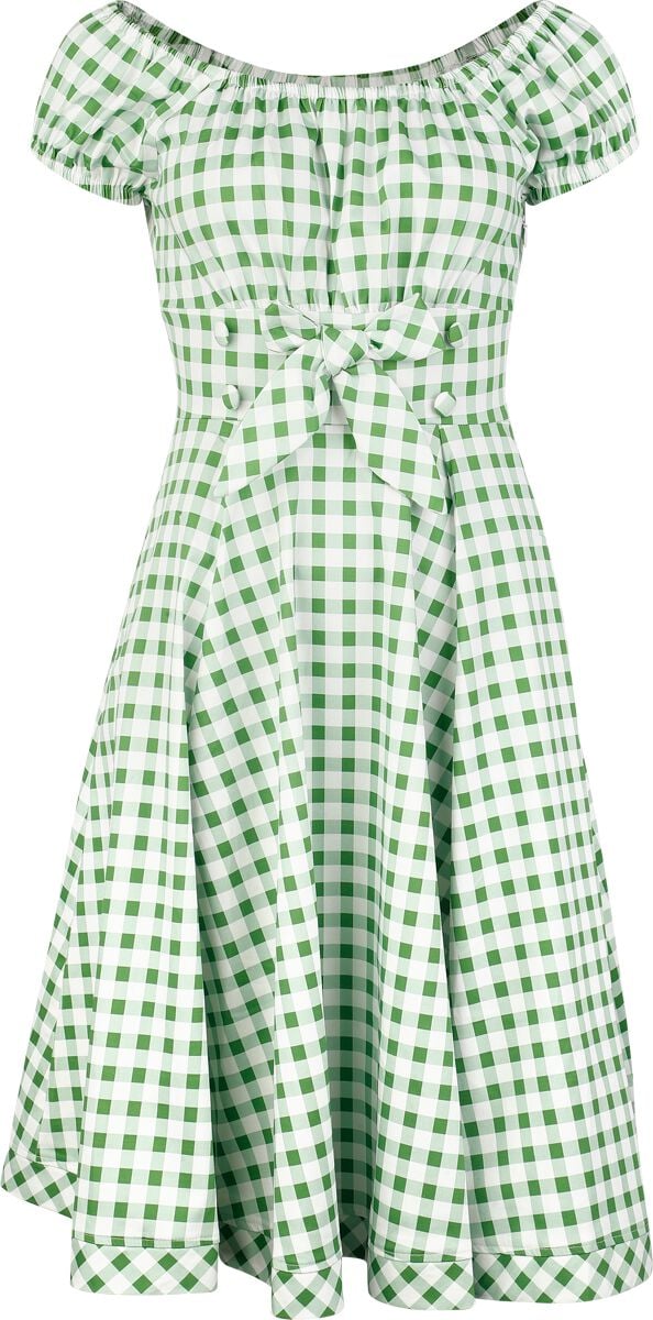 Robe mi-longue  de H&R London - Gemma Gingham Swing Dress - XS à S - pour Femme - blanc/vert - H&R London