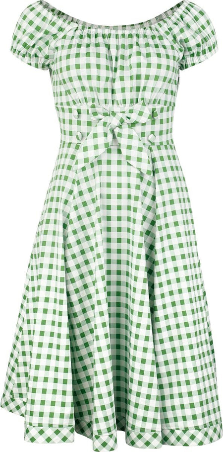 Robe mi-longue  de H&R London - Gemma Gingham Swing Dress - XS à S - pour Femme - blanc/vert - H&R London