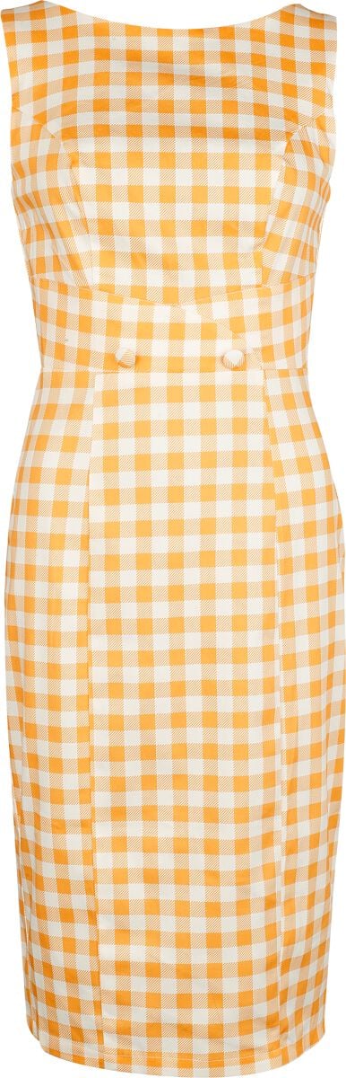 Robe mi-longue  de H&R London - Gemma Gingham Wiggle Dress - XS à XXL - pour Femme - blanc/jaune - H&R London