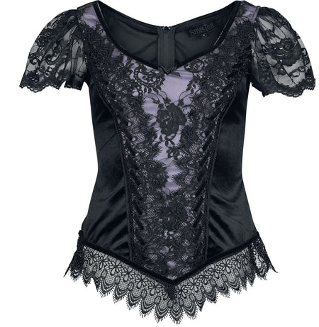 T-Shirt Manches courtes Gothic de Sinister Gothic - Top De Style Gothique - S à XXL - pour Femme - noir/lilas - Sinister Gothic