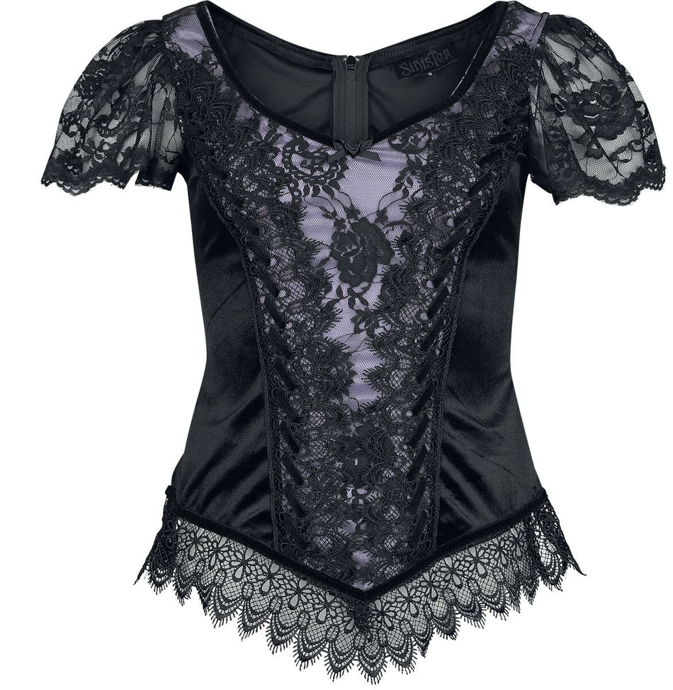 T-Shirt Manches courtes Gothic de Sinister Gothic - Top De Style Gothique - S à XXL - pour Femme - noir/lilas - Sinister Gothic