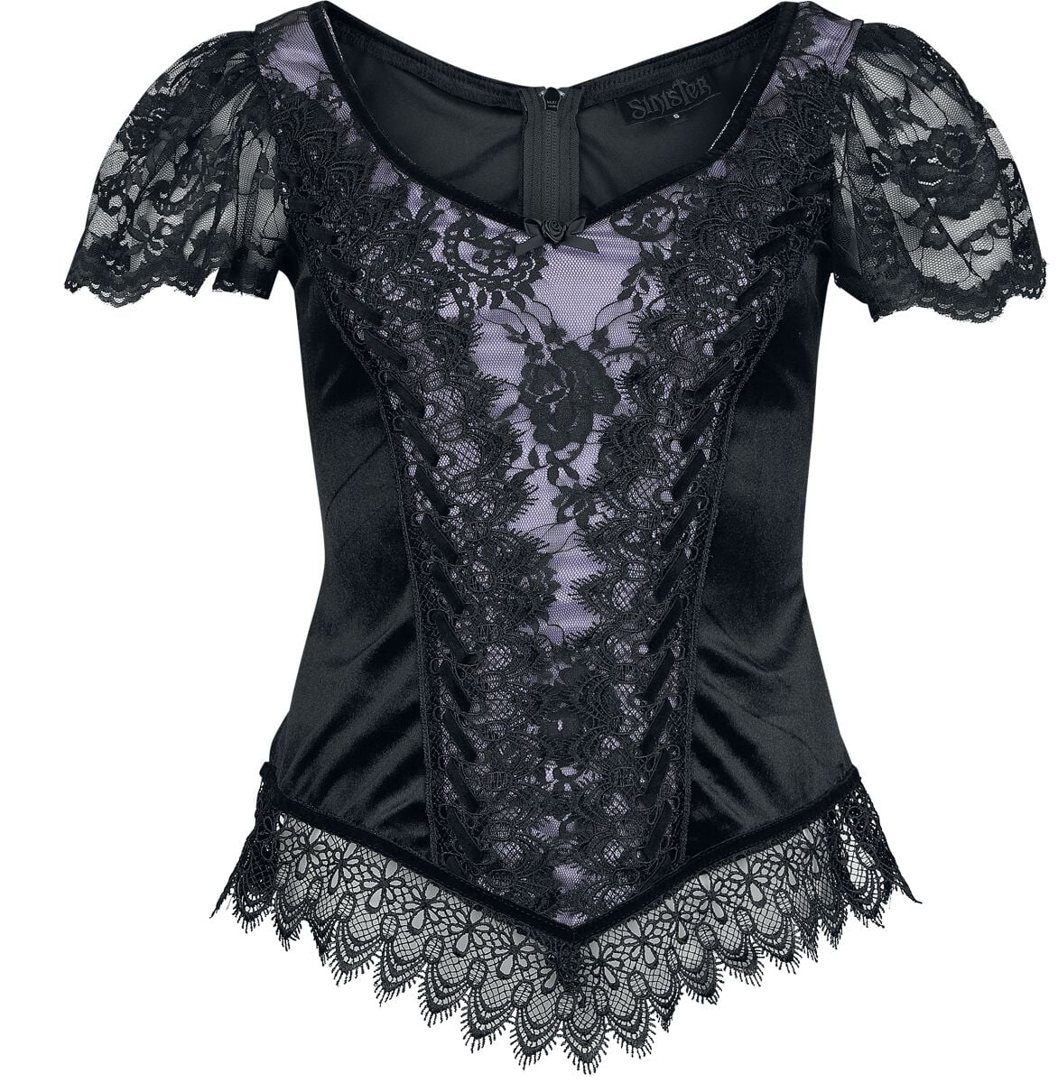 T-Shirt Manches courtes Gothic de Sinister Gothic - Top De Style Gothique - M à XXL - pour Femme - noir/lilas - Sinister Gothic
