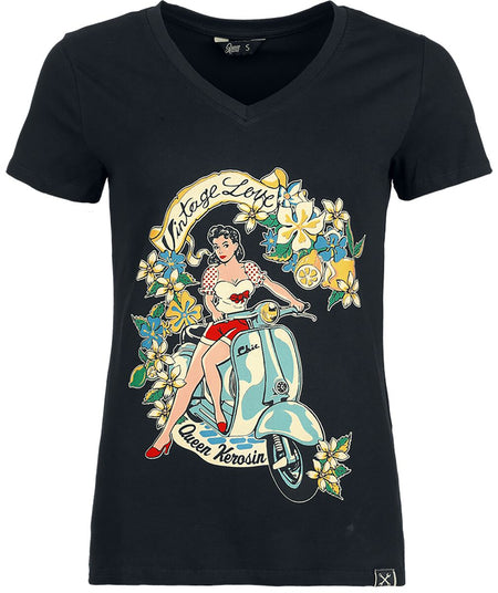 T-Shirt Manches courtes Rockabilly de Queen Kerosin - Vintage Love - XS à 4XL - pour Femme - noir - Queen Kerosin