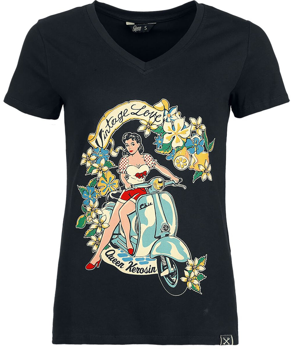 T-Shirt Manches courtes Rockabilly de Queen Kerosin - Vintage Love - XS à 4XL - pour Femme - noir - Queen Kerosin