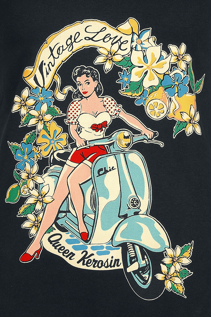 T-Shirt Manches courtes Rockabilly de Queen Kerosin - Vintage Love - XS à 4XL - pour Femme - noir - Queen Kerosin - View 2