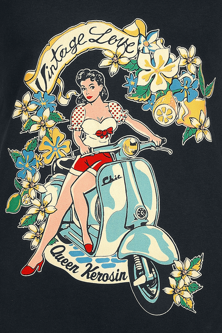 T-Shirt Manches courtes Rockabilly de Queen Kerosin - Vintage Love - XS à 4XL - pour Femme - noir - Queen Kerosin - View 2
