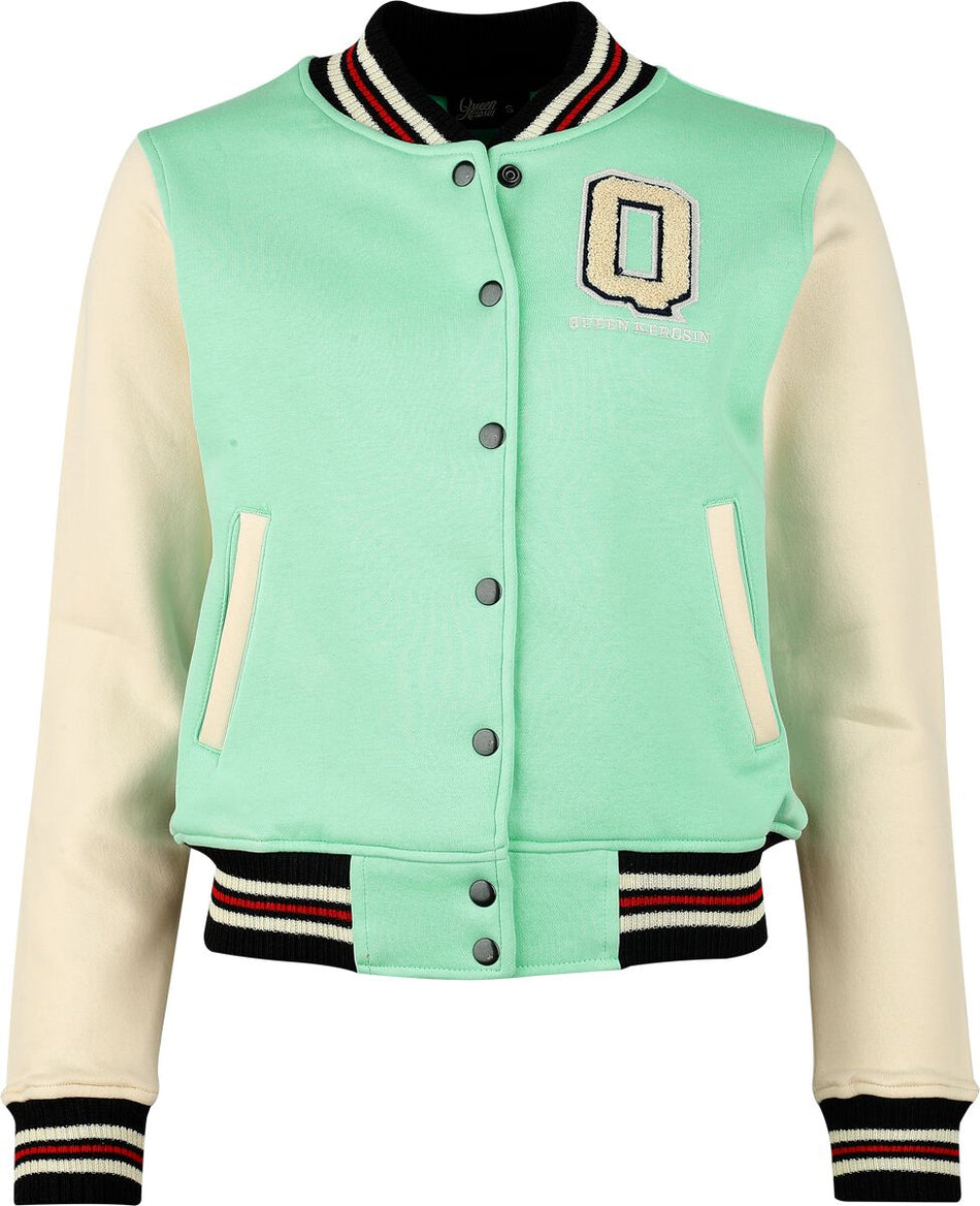 Veste Varsity Rockabilly de Queen Kerosin - Vintage Love - XS à XXL - pour Femme - beige/vert - Queen Kerosin