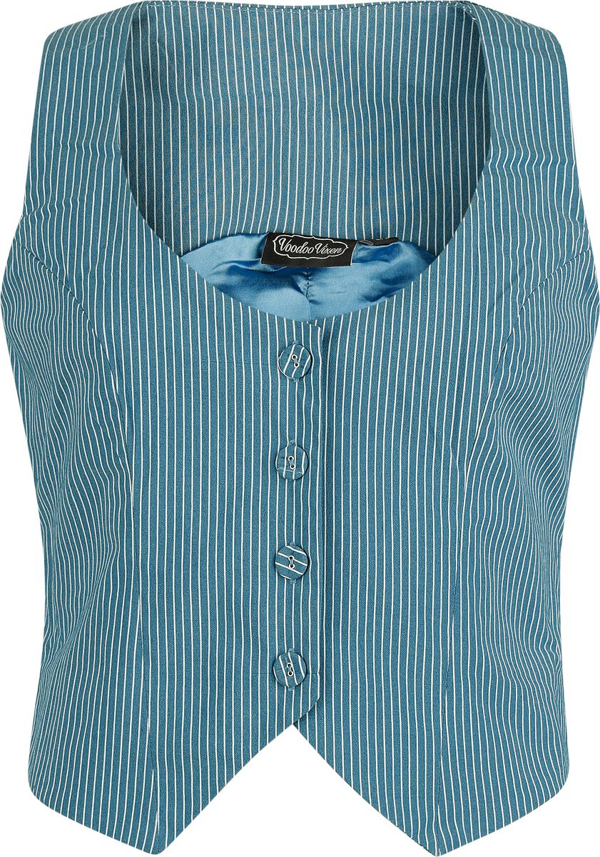 Veste Rockabilly de Voodoo Vixen - Pinstripe Collard Vest - XS à XXL - pour Femme - bleu - Voodoo Vixen