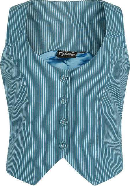 Veste Rockabilly de Voodoo Vixen - Pinstripe Collard Vest - XS à XXL - pour Femme - bleu - Voodoo Vixen