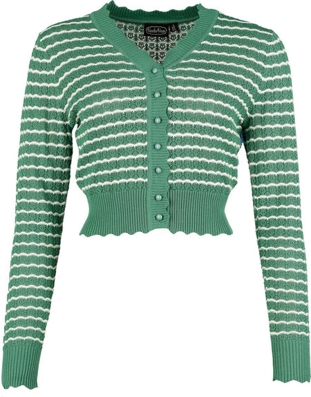 Gilets & Ponchos Rockabilly de Voodoo Vixen - Gilet Rayé - L - pour Femme - vert/blanc - Voodoo Vixen