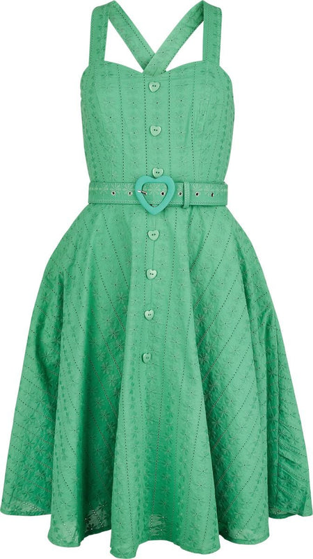Robe mi-longue Rockabilly de Voodoo Vixen - Boucles Cœur - Robe Évasée - XS à XXL - pour Femme - vert - Voodoo Vixen