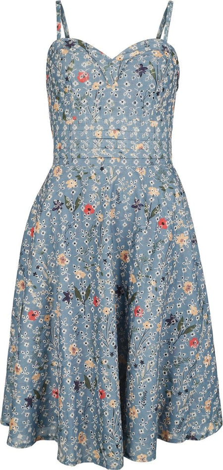 Robe mi-longue  de Voodoo Vixen - Summer Flowers Emb Flare Dress - XS à 4XL - pour Femme - bleu - Voodoo Vixen