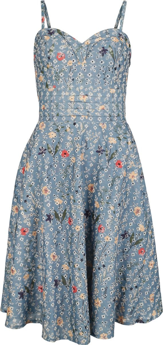 Robe mi-longue  de Voodoo Vixen - Summer Flowers Emb Flare Dress - XS à 4XL - pour Femme - bleu - Voodoo Vixen