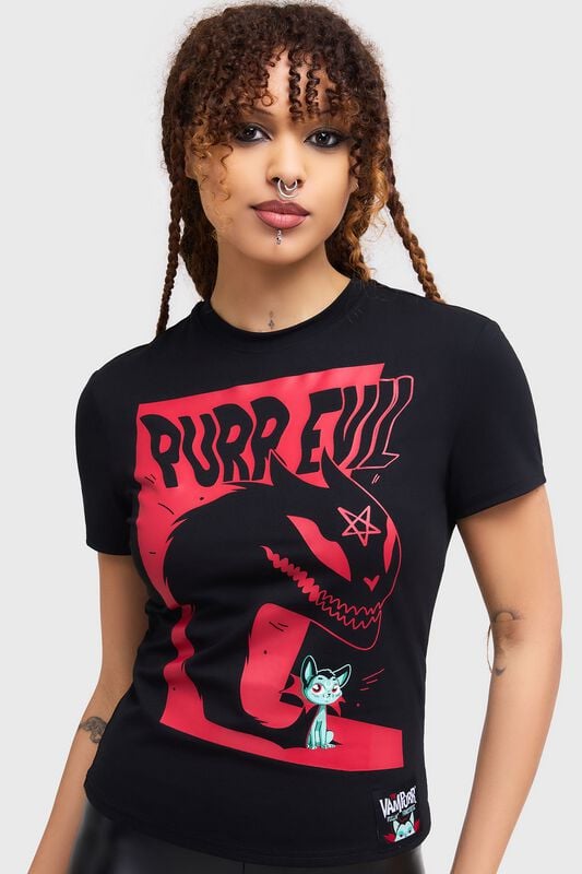 T-Shirt Manches courtes Gothic de THE VAMPURR by KILLSTAR - Purr Evil Tee - XS à M - pour Femme - noir - THE VAMPURR by KILLSTAR