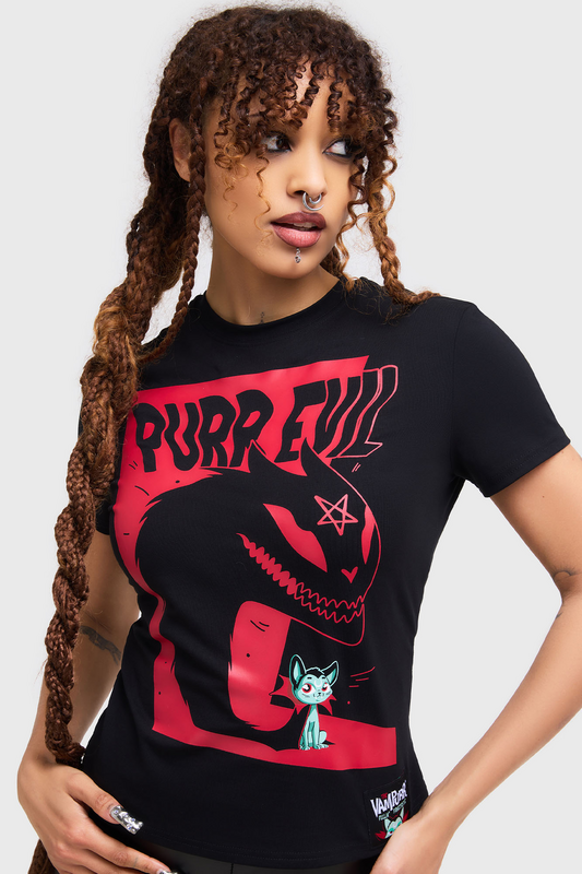 T-Shirt Manches courtes Gothic de THE VAMPURR by KILLSTAR - Purr Evil Tee - XS à M - pour Femme - noir - THE VAMPURR by KILLSTAR - View 2