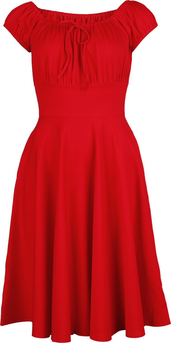 Robe mi-longue Rockabilly de Voodoo Vixen - Gathered Neckline Flare Dress - XS à XL - pour Femme - rouge - Voodoo Vixen