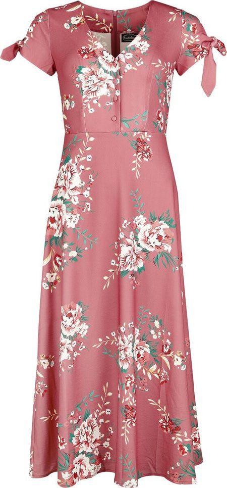 Robe longue  de Voodoo Vixen - Floral - Robe Mi-Longue Manches Nouées - S à M - pour Femme - multicolore - Voodoo Vixen