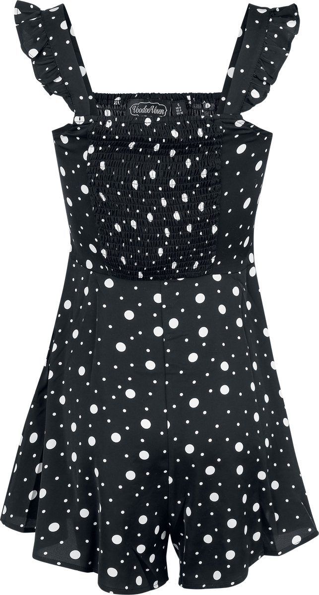 Salopette Rockabilly de Voodoo Vixen - Combi-Short à Pois - XS à XXL - pour Femme - noir/blanc - Voodoo Vixen - View 2