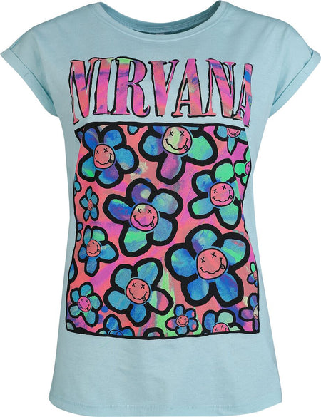 T-Shirt Manches courtes  de Nirvana - Coloured Flowers - S à XXL - pour Femme - bleu - Nirvana