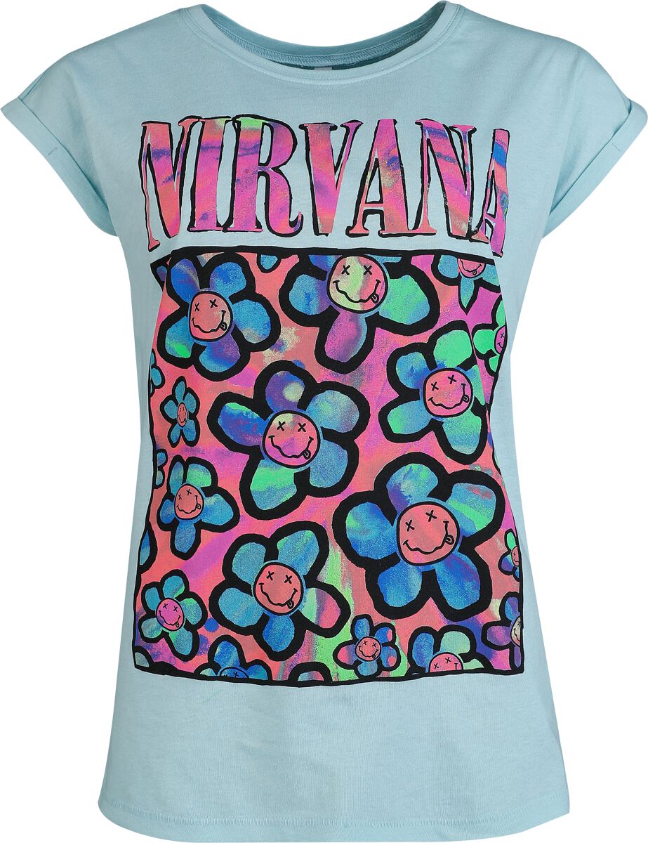 T-Shirt Manches courtes  de Nirvana - Coloured Flowers - S à XXL - pour Femme - bleu - Nirvana