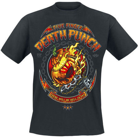 T-Shirt Manches courtes  de Five Finger Death Punch - Burning Pumpkin Halloween - M à L - pour Homme - noir - Five Finger Death Punch