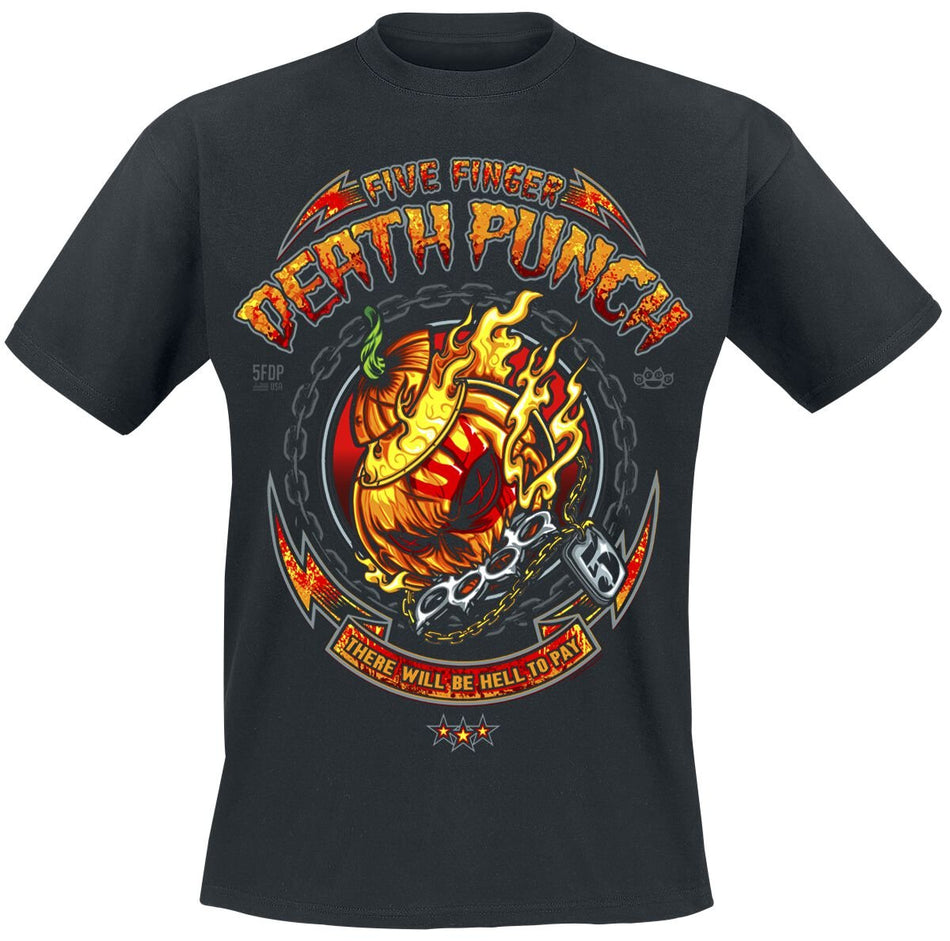 T-Shirt Manches courtes  de Five Finger Death Punch - Burning Pumpkin Halloween - M à L - pour Homme - noir - Five Finger Death Punch